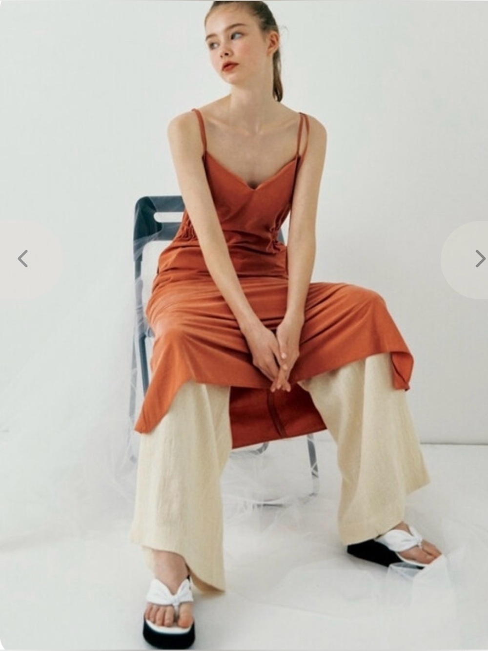 Front Row x J.Chung Rust Satin Slip Dress with Thin Straps